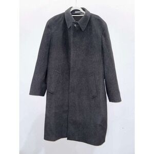 Talbots Men's Size L Long Wool Coat Winter Jacket Dark Gray Old Money Italy Made